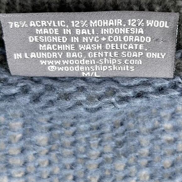 Wooden Ships Mohair Blend Blue Camo Lightweight V-Neck Sweater M/L - Picture 9 of 9